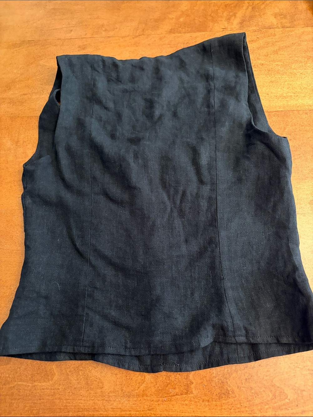 Classic Zenda linen Blend  Black Sleeveless Button-Front Women's Top - Picture 4 of 7